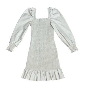 7 for all Mankind Vegan Leather Smocked Ruffled Trim Mini Dress XS